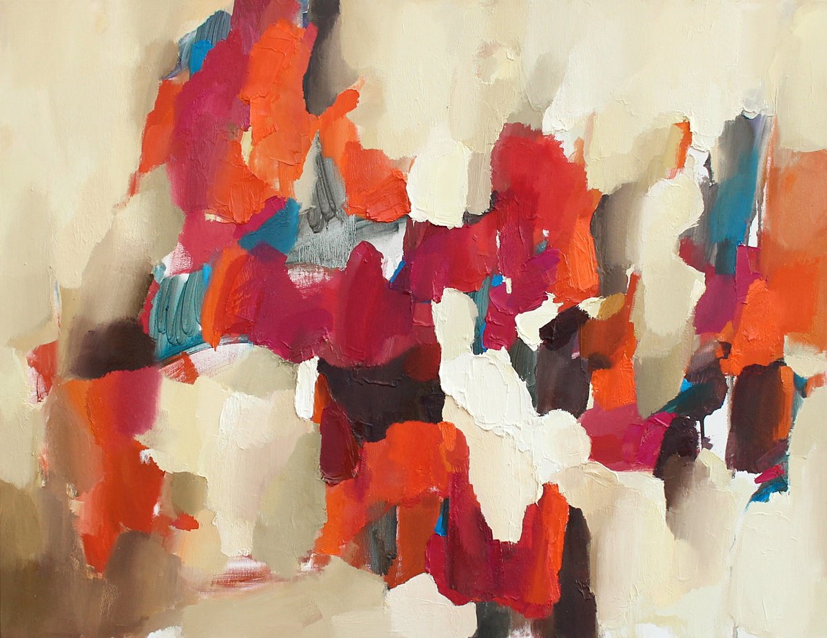 Abstract Oil Painting By Ana Saut, 51 X 39, Expressive Moment, Original Artwork