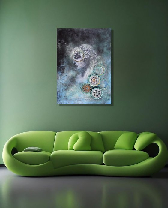 Volto composto tra la nebbia del tempo