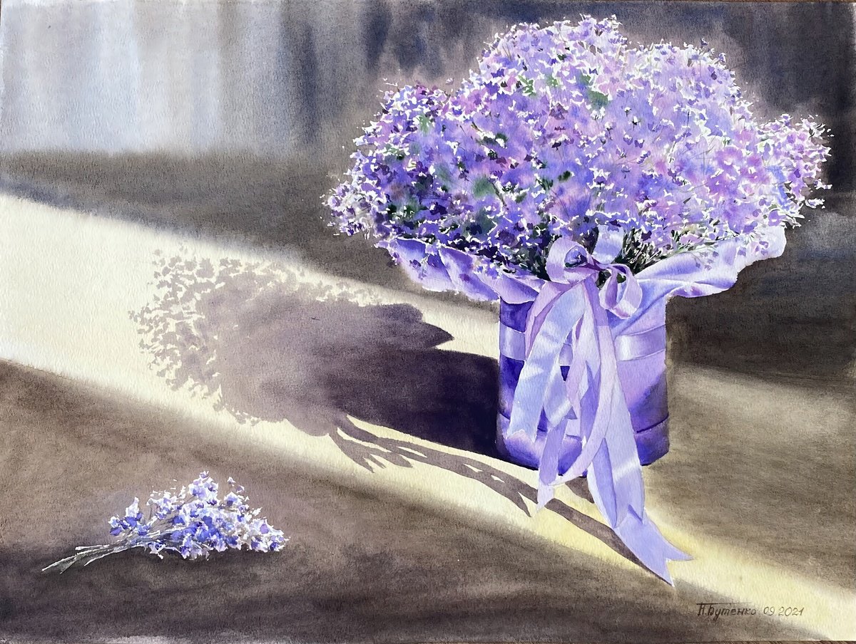 Illustrative Still Life Watercolour By Natalia Butenko, 20 X 15", Bouquet From Granddaughter, Original Artwork