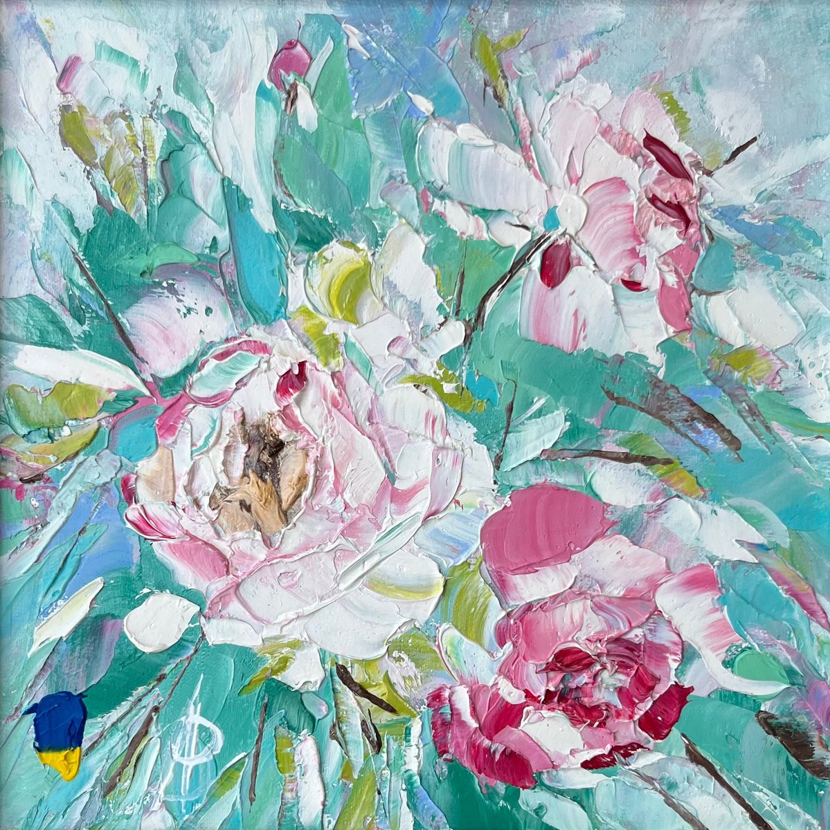 Abstract Botanical Oil Painting By Svitlana Andriichenko, 9 X 9", Tenderness, Original Artwork