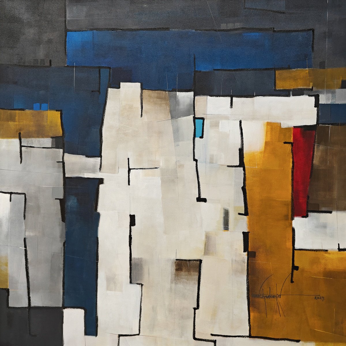 Abstract Painting By Amrish Malvankar, 48 X 48, Description Of Space, Original Artwork