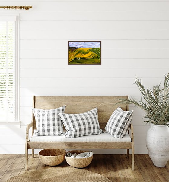 Tuscany Painting Landscape Original Art Sunflower Field Oil Artwork Home Wall Art 20 by 14" by Halyna Kirichenko