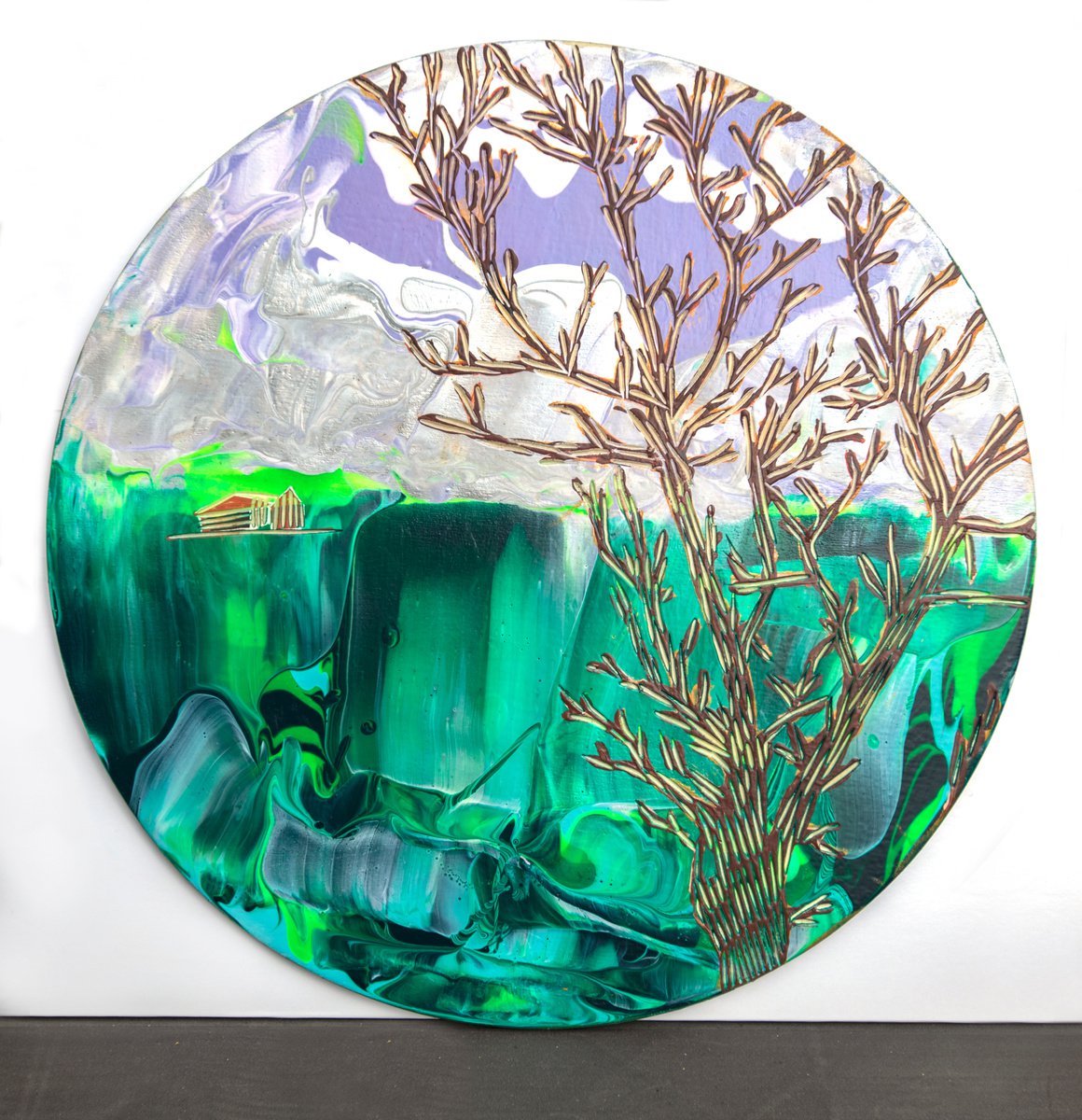 Organic Landscape Acrylic Painting By Ariadna De Raadt, 12 X 12, ?arved Landscape On Wood, Original Artwork