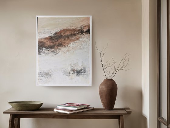 "Glow 3" Abstract white brown textured art