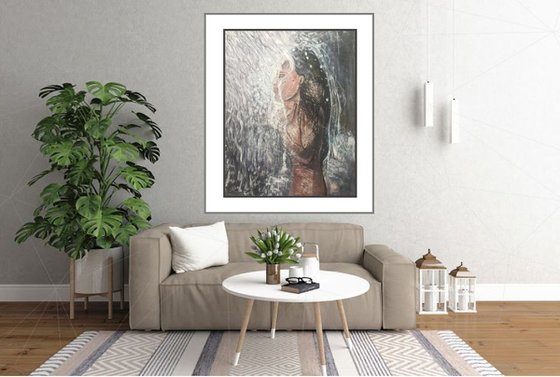 Water Fall Woman Water Rain Shower Large Canvas Painting Textured Artwork For Sale Online Gallery Buy Art Now Free Shipping 76x61 cm