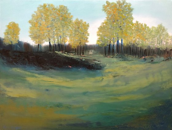 Mossy Clearing...nature painting oil on canvas walking in the woods
