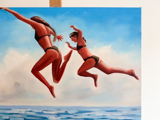 Swimmers - Women Dive in Sea Water Summer Vibes Painting