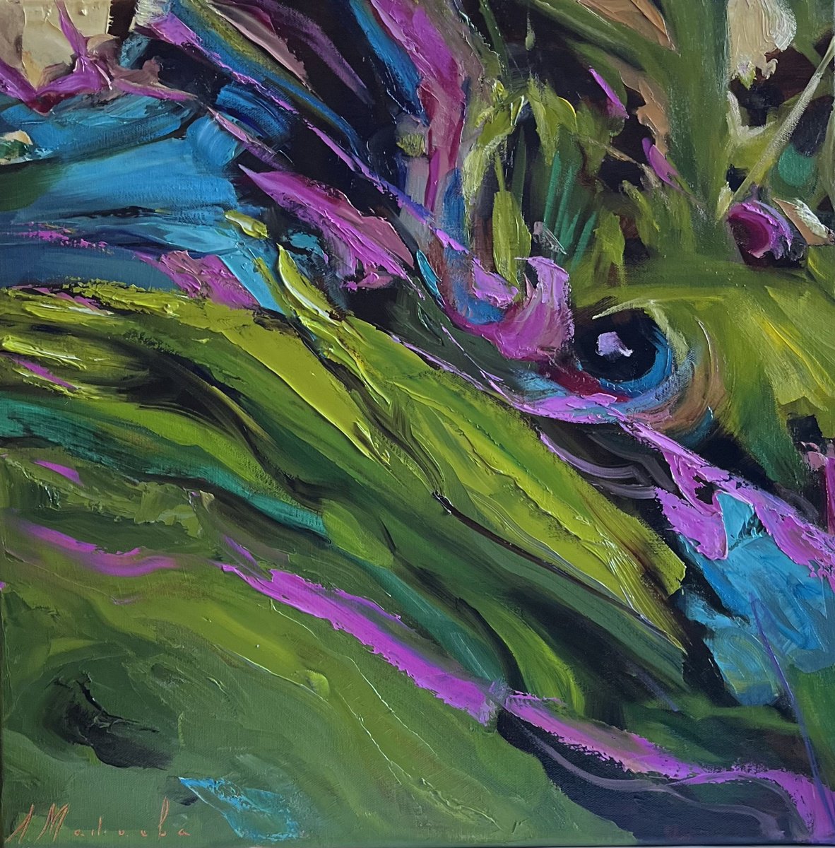 Abstract Oil Painting By Elena Mashajeva-Agraphiotis, 20 X 20, Dragon