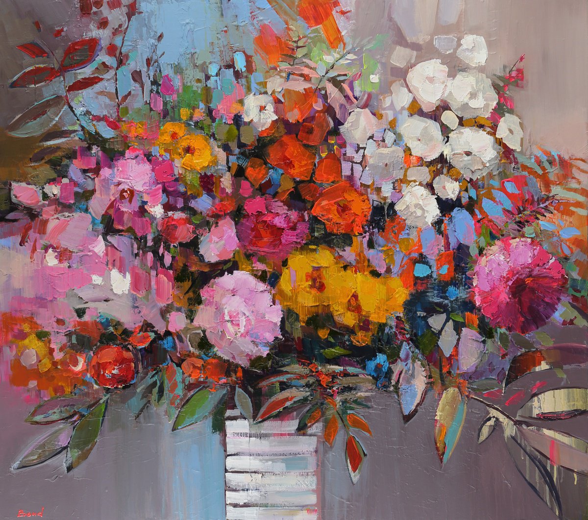 Impressionistic Still Life Acrylic Painting By Tetiana Bond, 35 X 31", I Love Love, Original Artwork