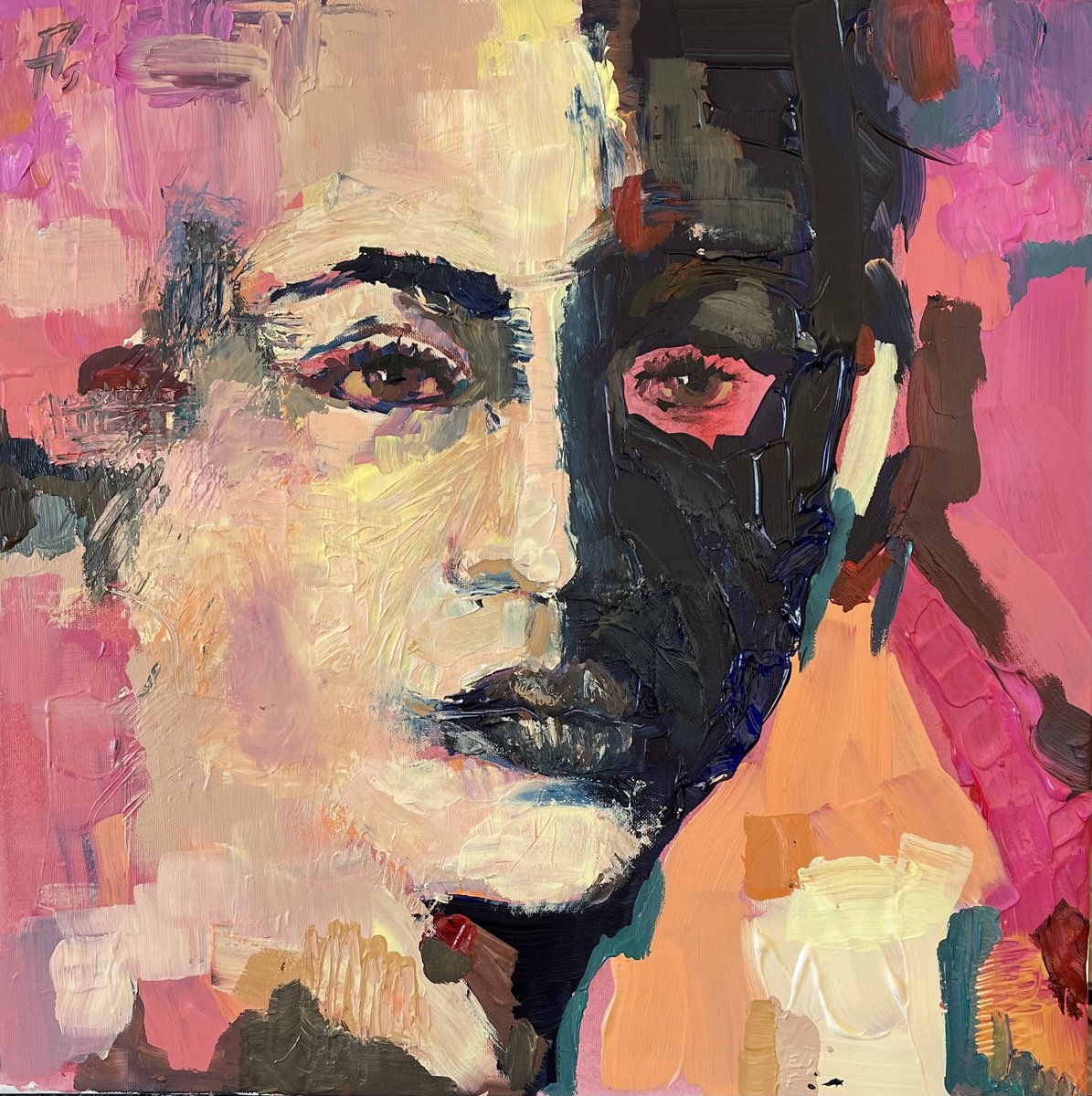 Expressive Portrait Acrylic Painting By Nikola Gulev, 18 X 18", "Empathy", Original Artwork