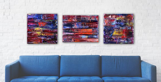 "We'll Mess You Up" - FREE USA SHIPPING + Save As A Series - Original Large PMS Abstract Triptych Oil Paintings On Canvas - 64" x 20"