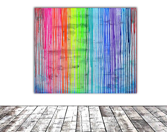120x100x4 cm Melted Rainbow - XXL Large Modern Abstract Big Painting,  Large Painting - Ready to Hang, Hotel and Restaurant Wall Decoration