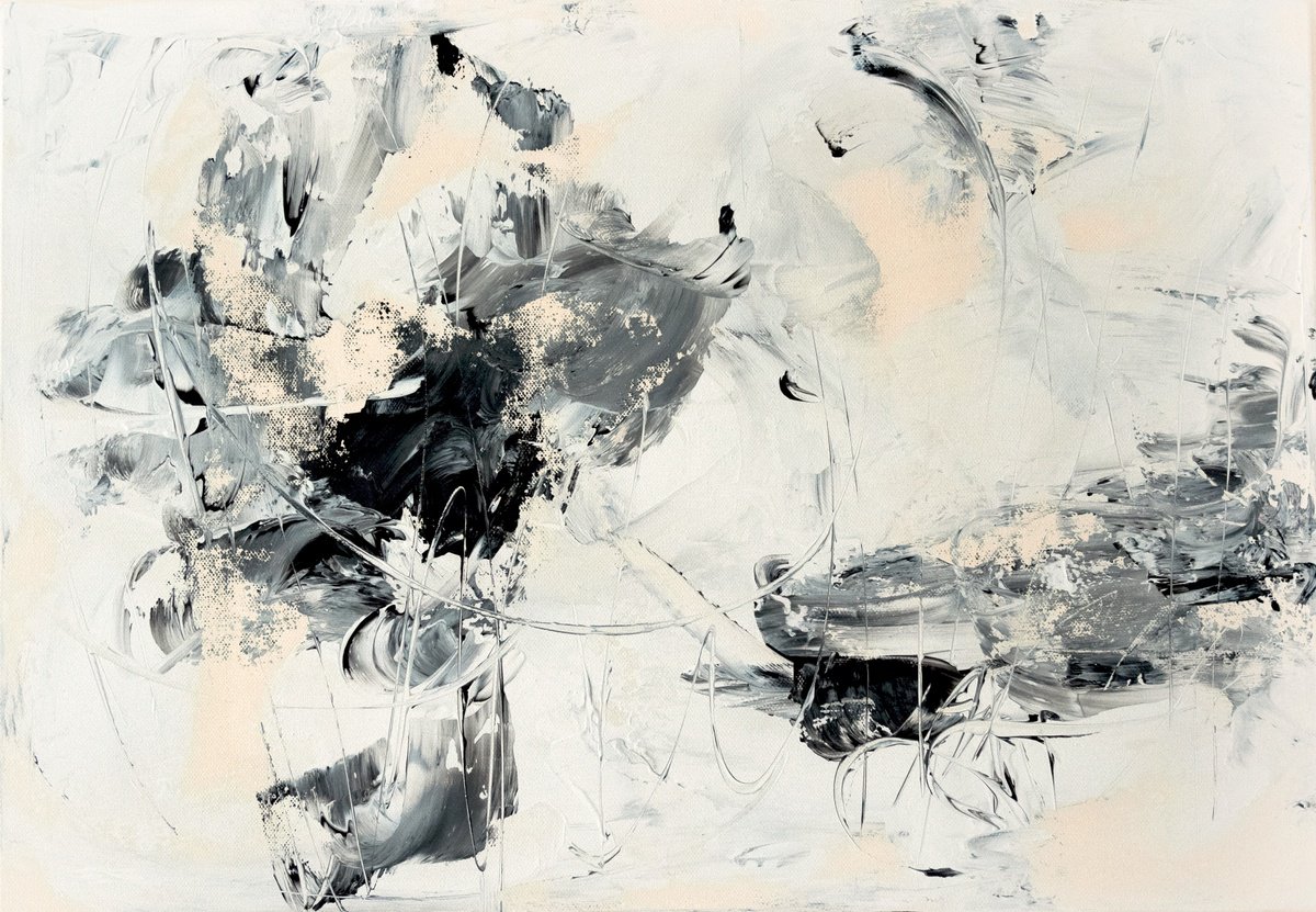 Abstract Botanical Acrylic Painting By Davina Nicholas, 24 X 17, Obsidian Rose, Original Artwork