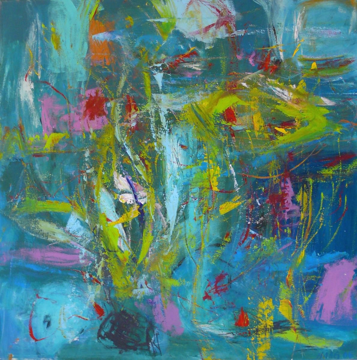 Organic Landscape Acrylic Painting By Christel Haag, 31 X 31, Down Under 1, Original Artwork