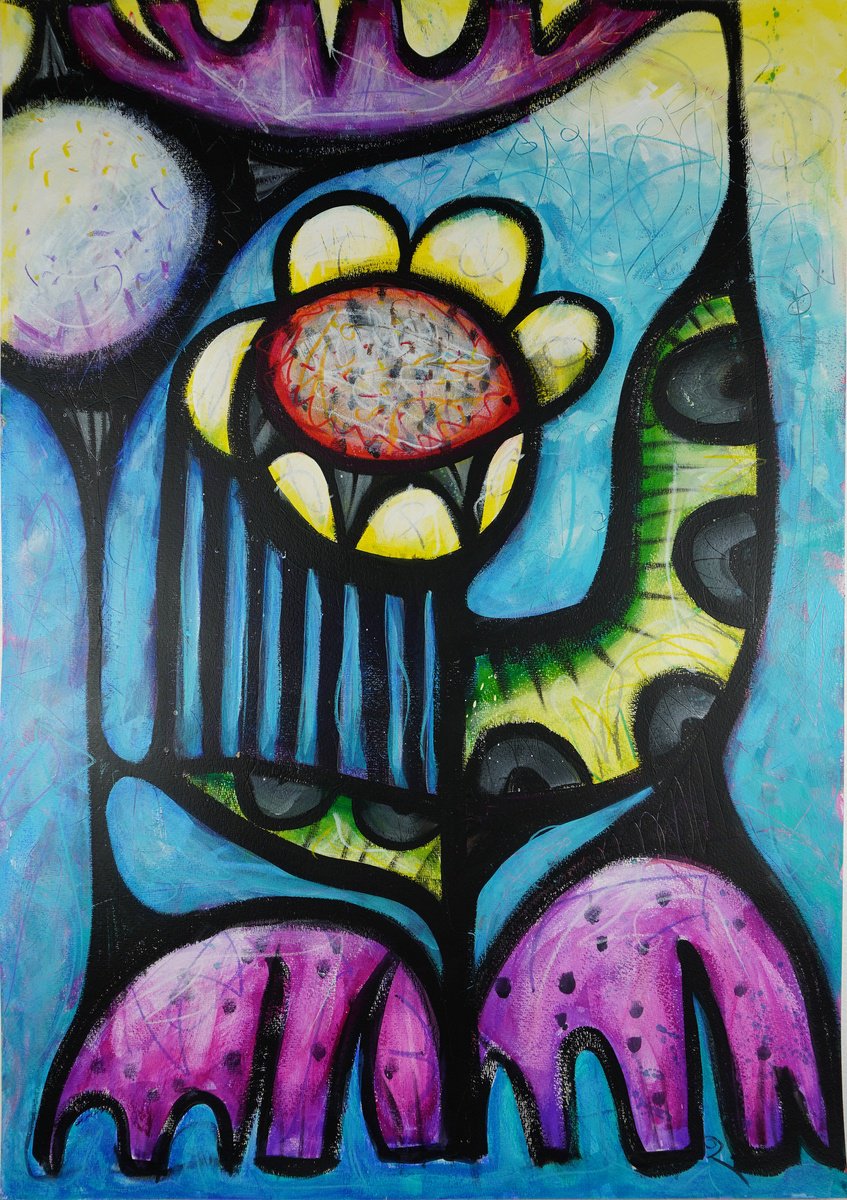 In The Garden (The contortions of plants in springtime) Original Painting A1 size by Dawn Rossiter