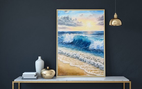 Sea waves and sunset
