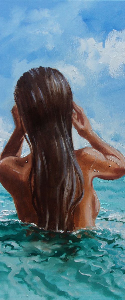 " BLUE SKY ... " original painting SEA summer GIFT sea swimming by Monika Luniak