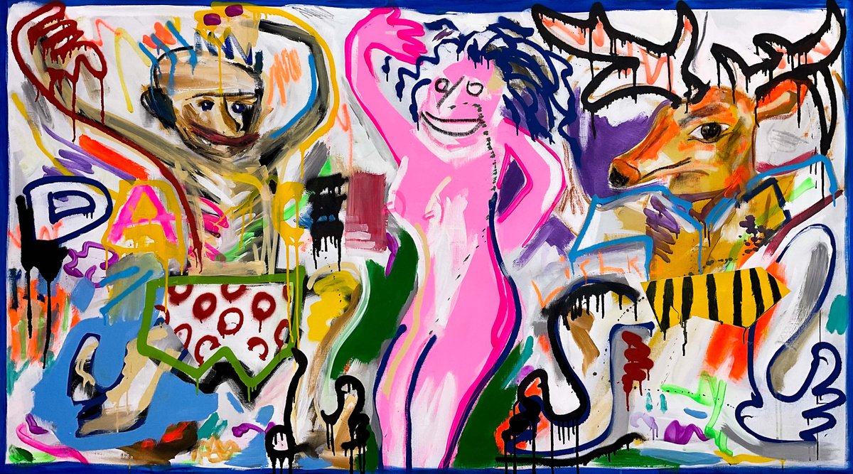 Expressive Portrait Acrylic Painting By V. Lishko, 71 X 39", Dance, Original Artwork