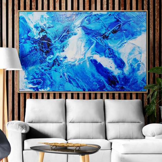 Blue Champagne 160cm x 100cm Textured Abstract Art