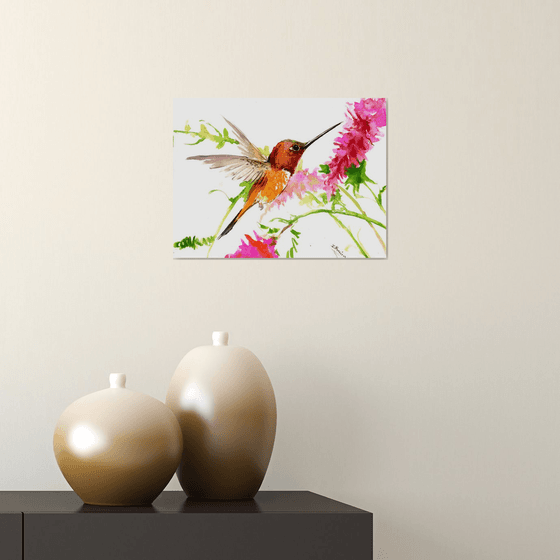 Hummingbird and Pink flowers