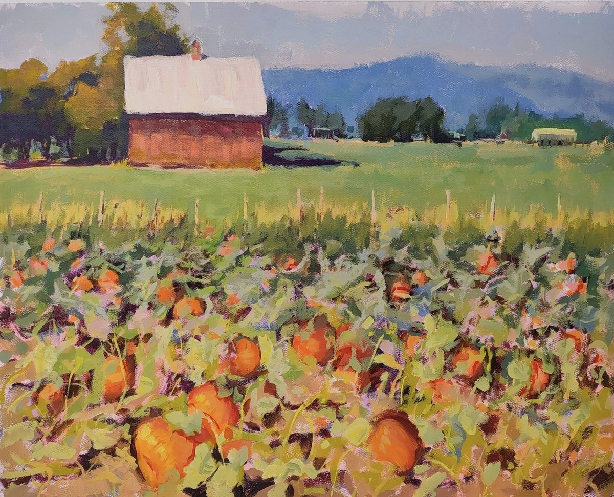 Impressionistic Landscape Acrylic Painting By Kristina Sellers, 20 X 16", Waiting For Harvest, Original Artwork