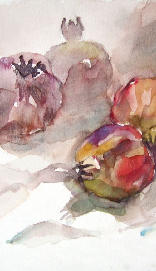 still life with pomegranates II by Goran Žigolić Watercolors