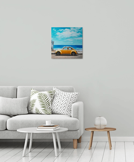 WHERE THE SKY KISSES THE OCEAN by Vera Melnyk (original oil on canvas, Holidays in California, Modern Home Decor, holiday art, wall decor, minimalism)