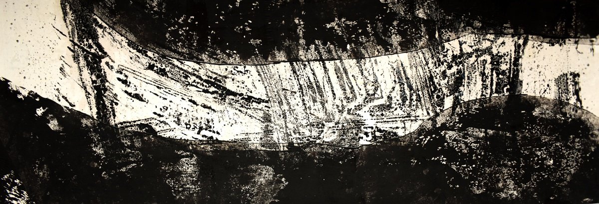 Abstract Landscape Limited Edition Print By Elizabeth Anne Fox, 24 X 8, Black River 5, Original Artwork
