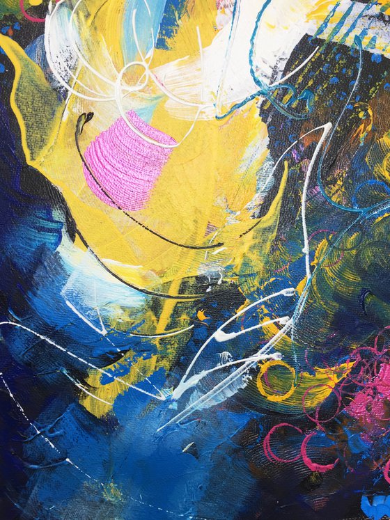 'Shivering Water' Abstract Blue and Yellow Painting
