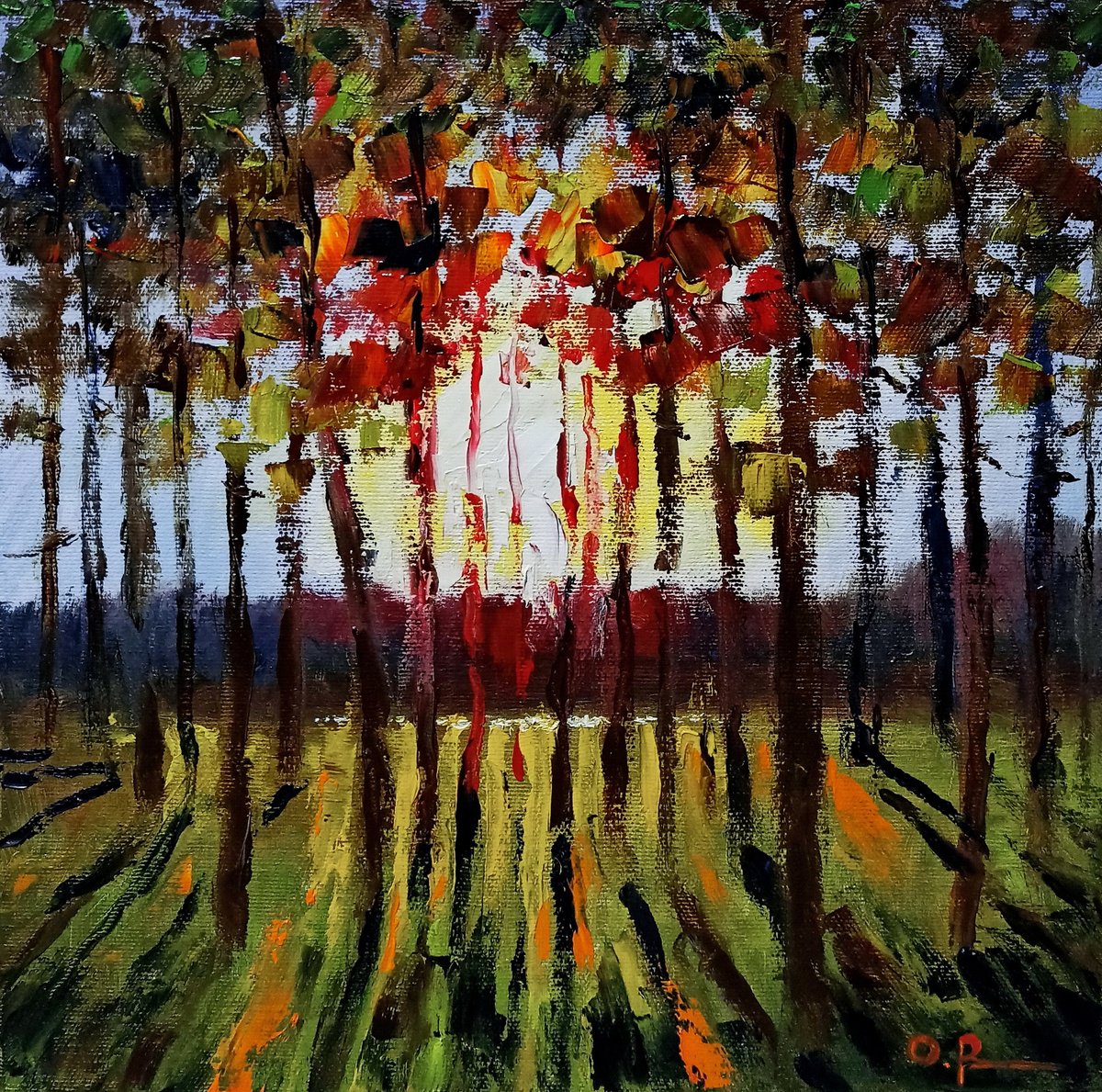 Impressionistic Landscape Oil Painting By Oleh Rak, 12 X 12", Impression. By The River, Original Artwork