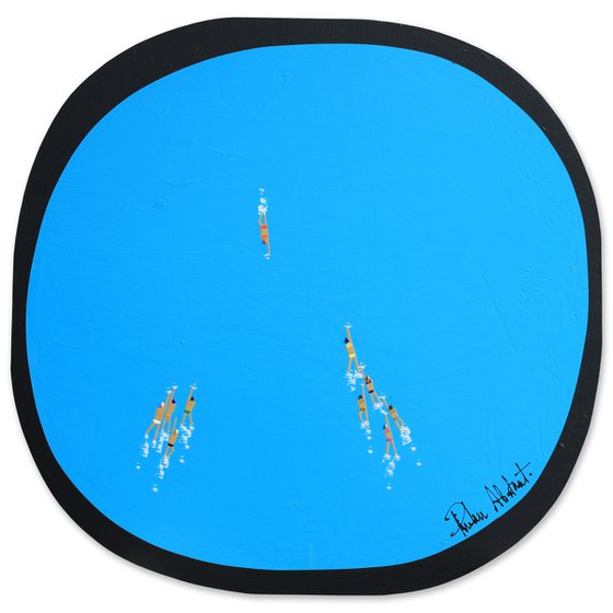Swimmers 356 blue sea life sport passion with grey frame Painting by Ruben Abstract