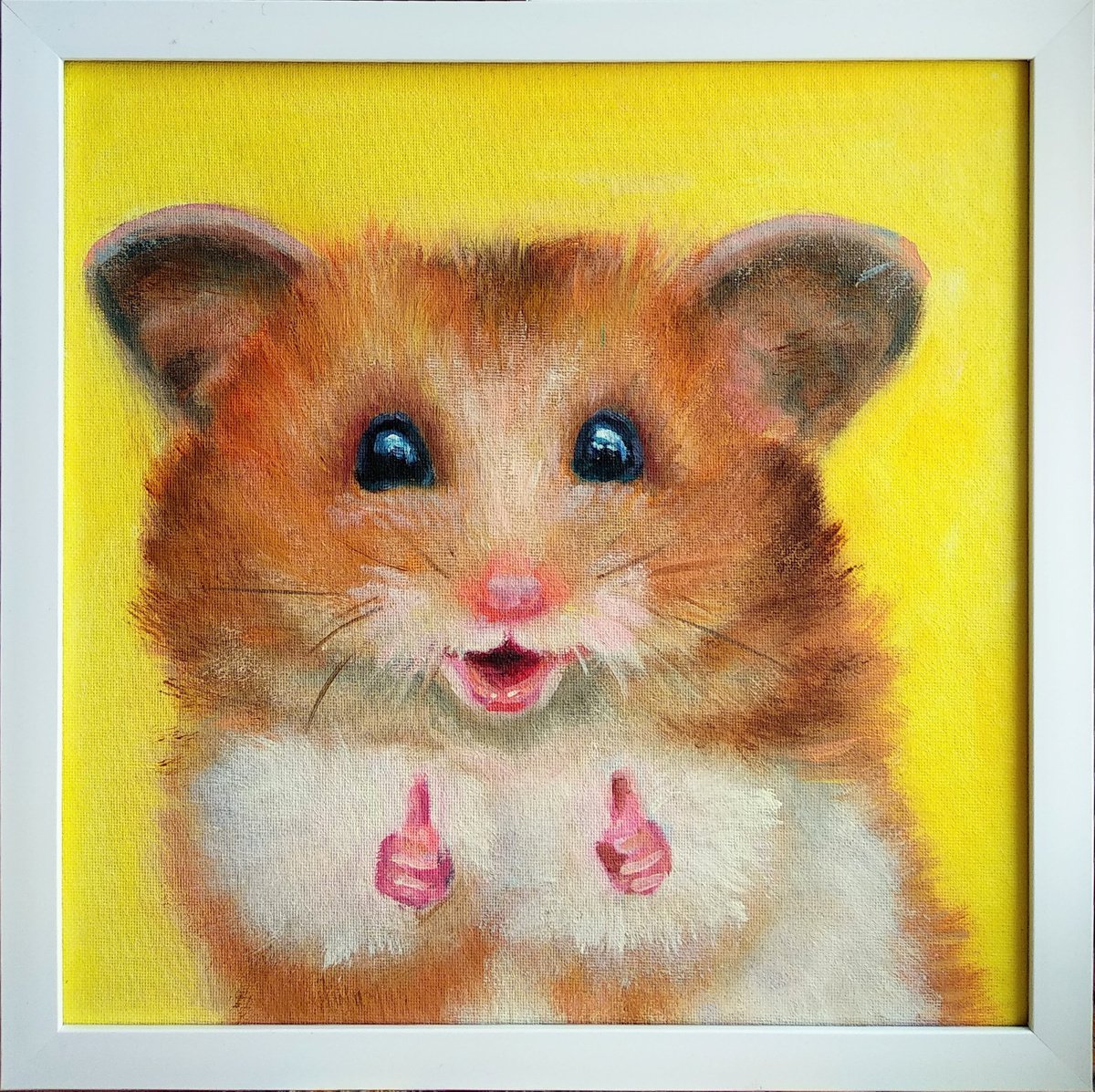 Positive Art for Nursery Kids room Funny Hamster Smiling Animals Cute Mouse Yellow by Anastasia Art Line
