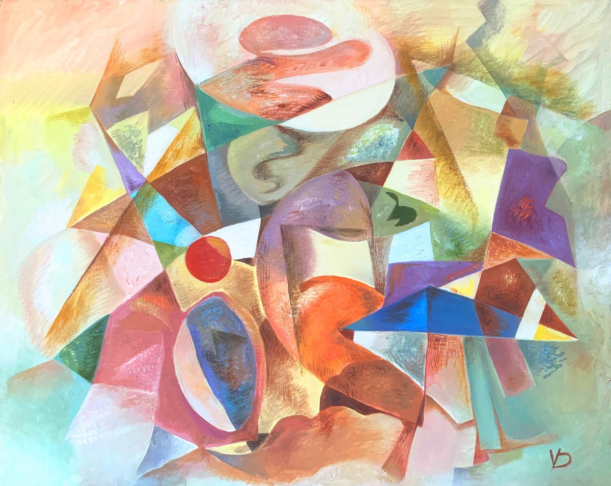 Geometric Abstract Oil Painting By Dina Volkova, 20 X 16, Pastel Dreams, Original Artwork