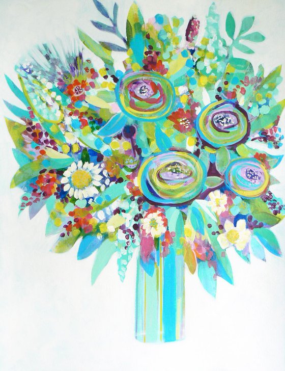 Vase of flowers #2 (semi abstract colourful floral / flower painting)