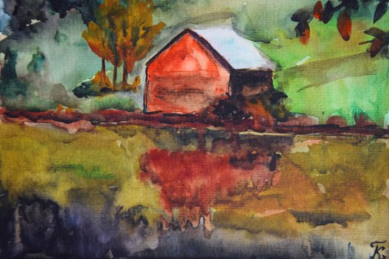 Watercolor painting Autumn House