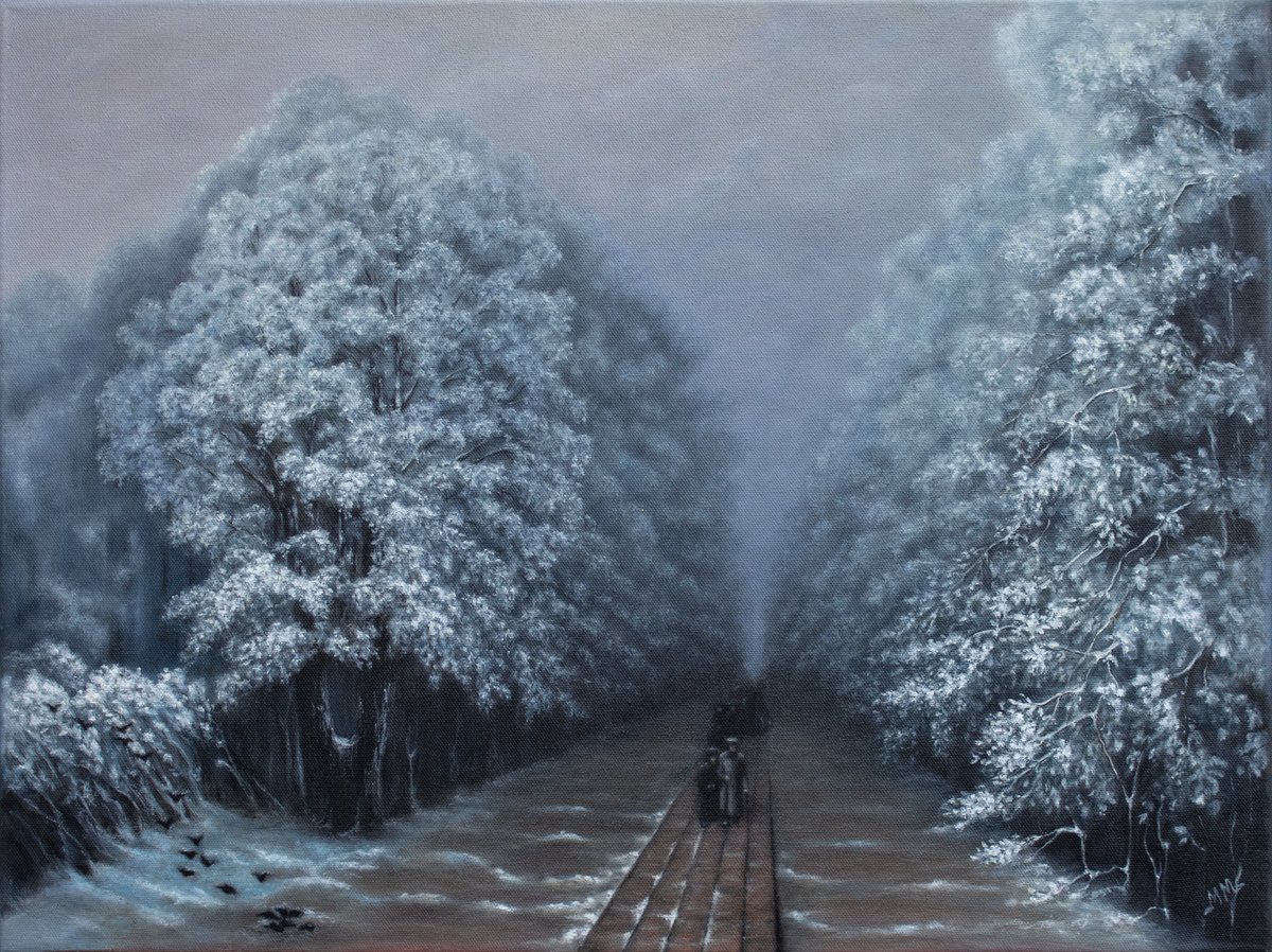 Photorealistic Landscape Oil Painting By Mila Moroko, 24 X 18", Winter Park 1 Inspired By Ivan Aivazovsky, Original Artwork