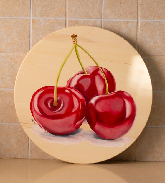 Rotating round wooden tray - Cherry trio