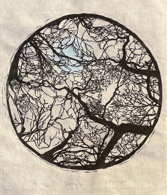 Grounding - Tree Branch Contemporary Linocut Print