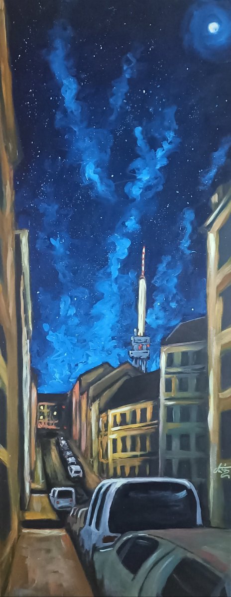 Urban And Pop Cityscapes Acrylic Painting By Tiziano Marasco, 16 X 39", Chlumova - Forgotten Prague Series, Original Artwork