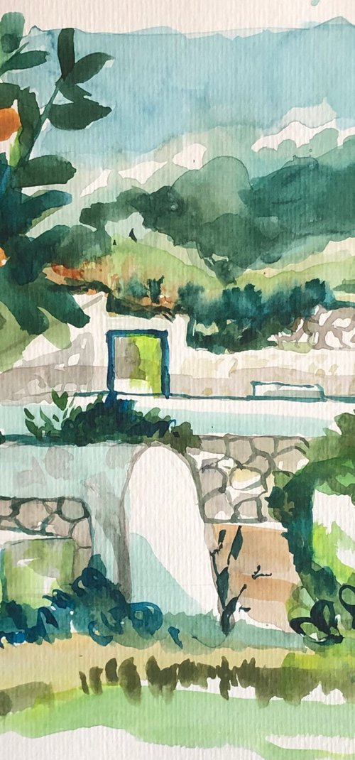 View across the garden walls, Menorca - Baleariac Islands by Annie Meier