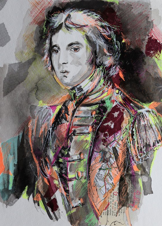 Arthur Wellesley-   Portrait mixed media drawing on paper