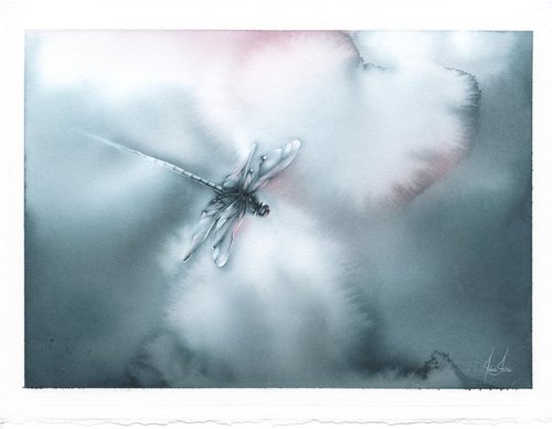 Glimpse V - Dragonfly Watercolor Painting by ieva Janu