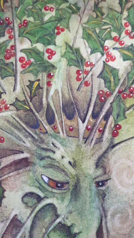The Holly and the Oak King, Original Watercolour Painting