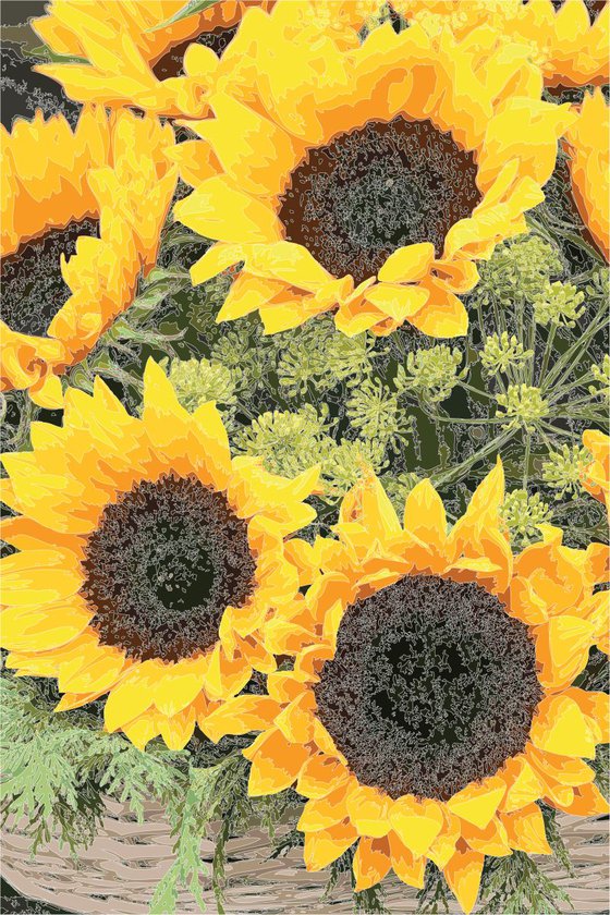 SUNFLOWERS IN A BASKET