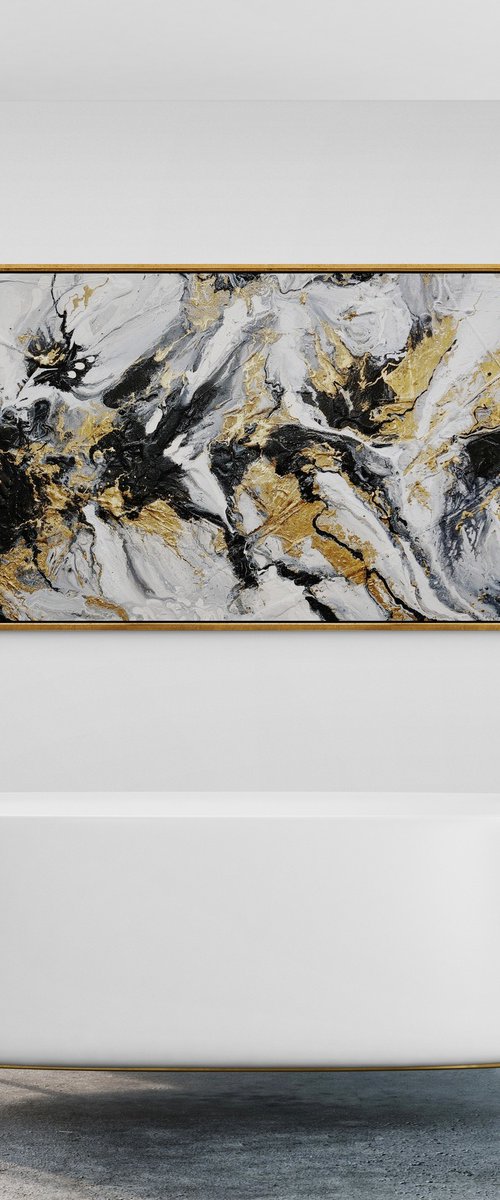 Golden Currency 200cm x 80cm Textured Abstract Art by Franko
