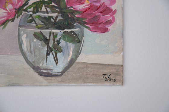Autumn flowers. Small painting. 6 x 6in.