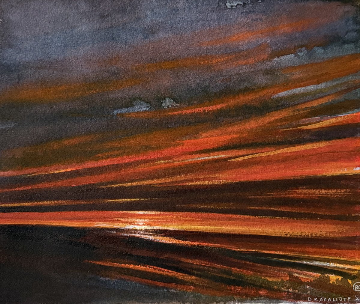 Impressionistic Landscape Painting By Daiva Karaliute, 12 X 10, Evening Drama, Original Artwork