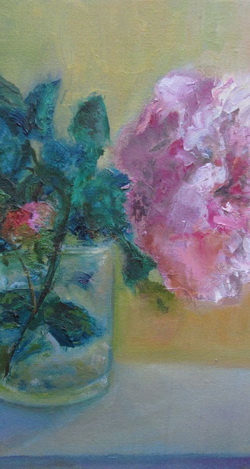 Oil Painting A Peony in a Glass /Oil Vibrant Floral not Abstract Small Giftidea Graduation gift Loved ones Homestyle Kitchen design Creative Aesthetic Familyfirst Classical Fine Art by Katia Ricci