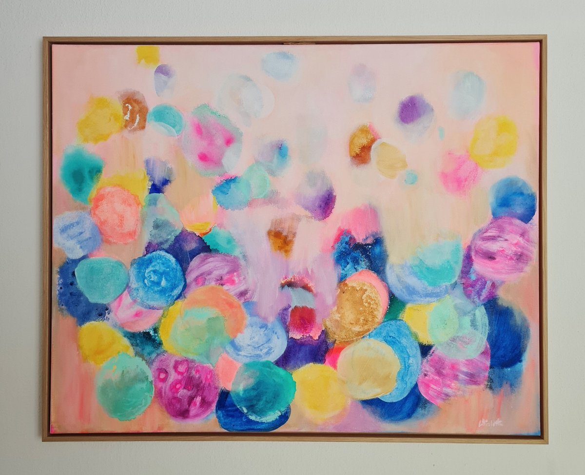 Organic Abstract Acrylic Painting By Wioletta Gancarz, 41 X 33", Whispers Of Joy, Original Artwork