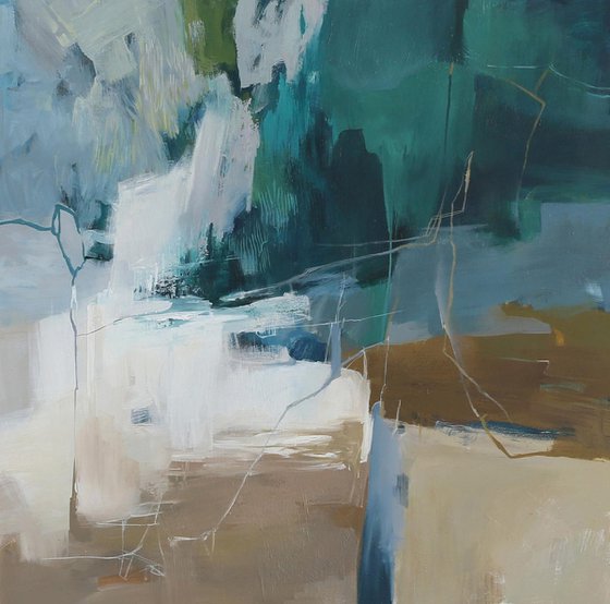 "Influence 2" Abstract teal green acrylic art